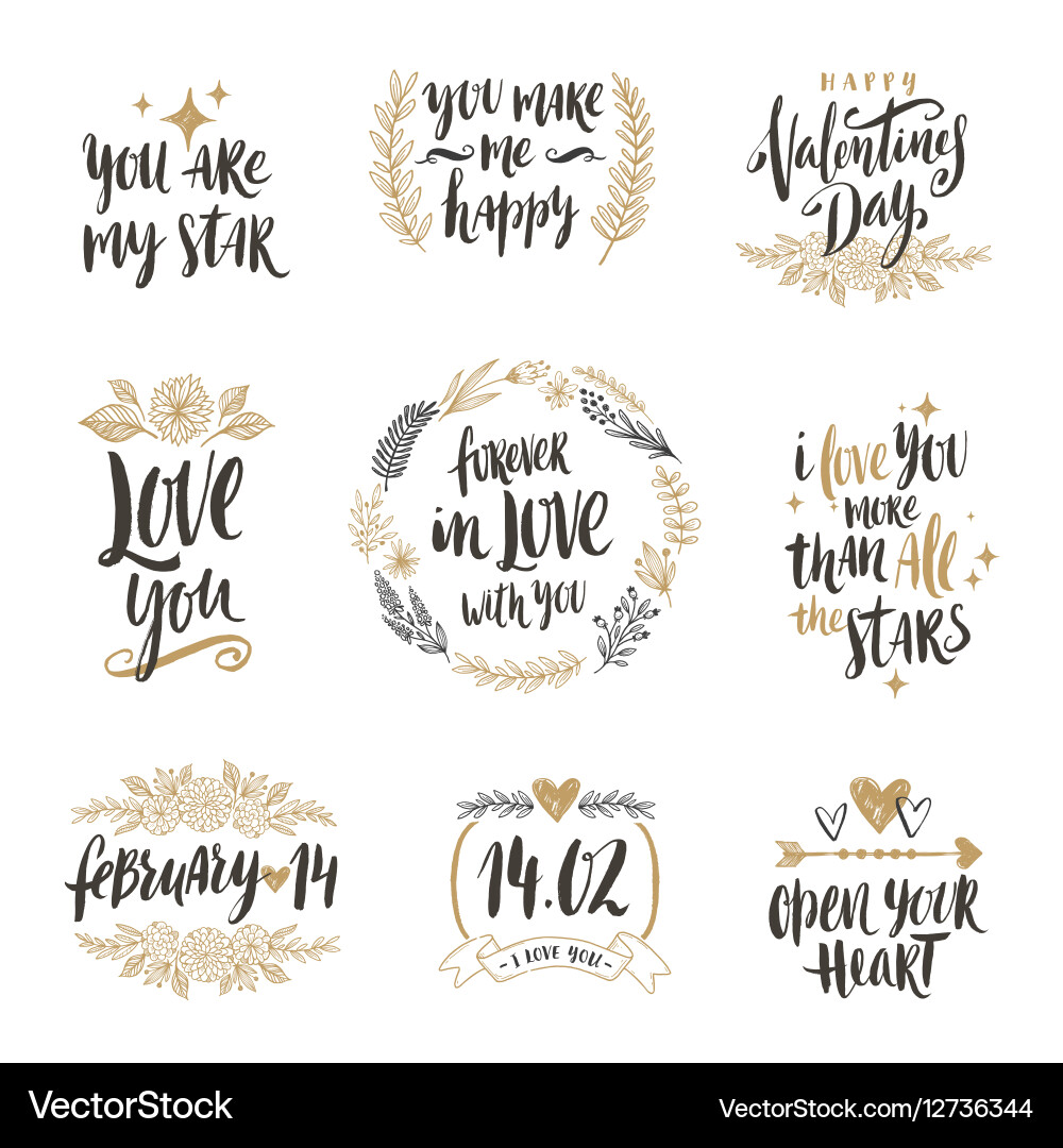 Romantic Valentine's Day Calligraphy Set Vector Image