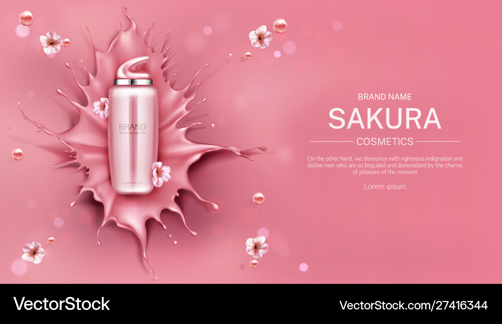 Sakura cosmetics bottle mock up background beauty Sakura cosmetics bottle mock up background beauty vector image