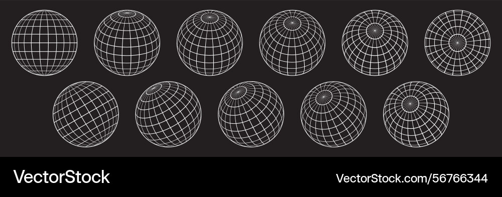 Wireframe globe grid icon set isolated in black Wireframe globe grid icon set isolated in black vector image
