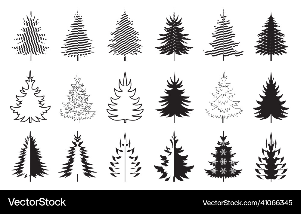 A set of outline christmas trees winter season A set of outline christmas trees winter season vector image