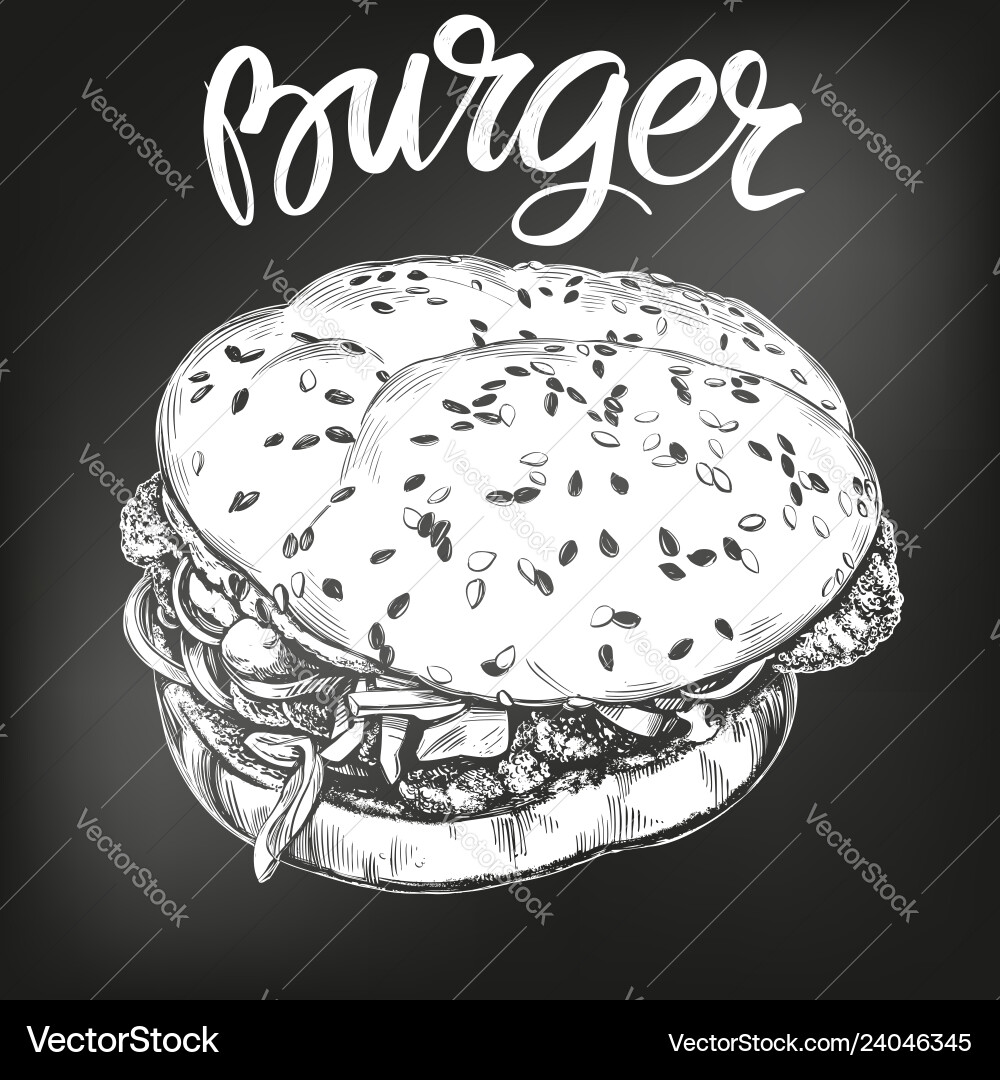 Burger hamburger hand drawn Burger hamburger hand drawn Vector Image