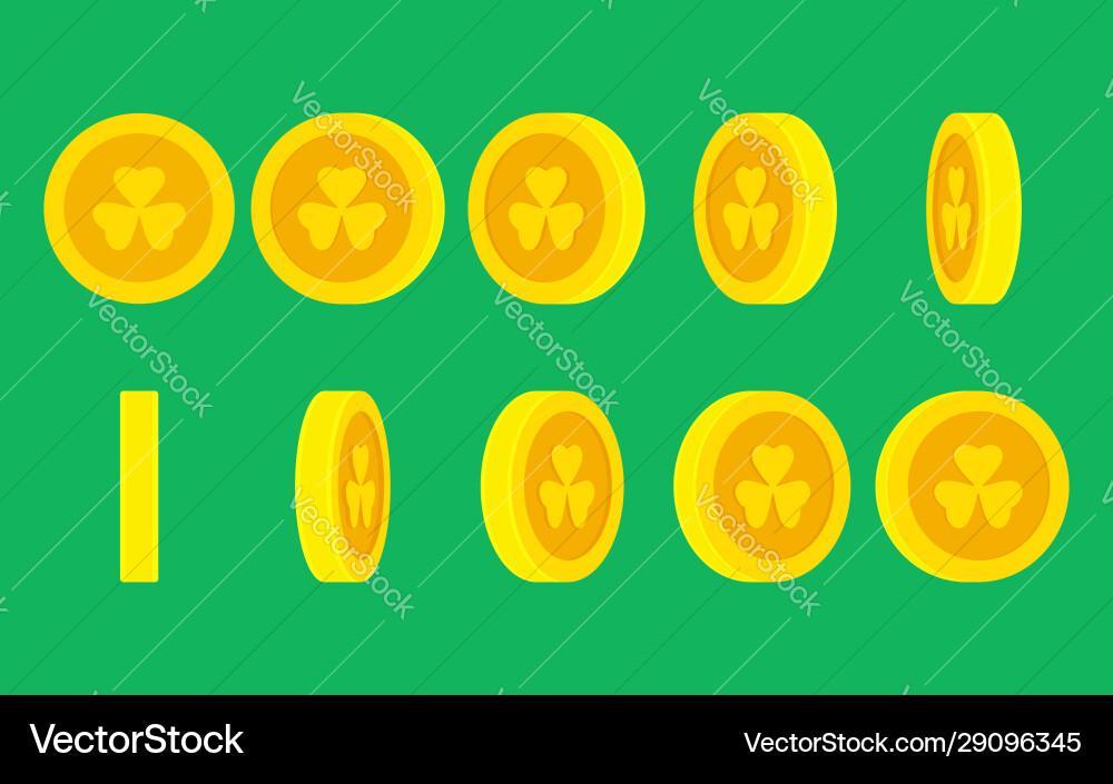 Coin with clover rotating animation sprite sheet Coin with clover rotating animation sprite sheet vector image