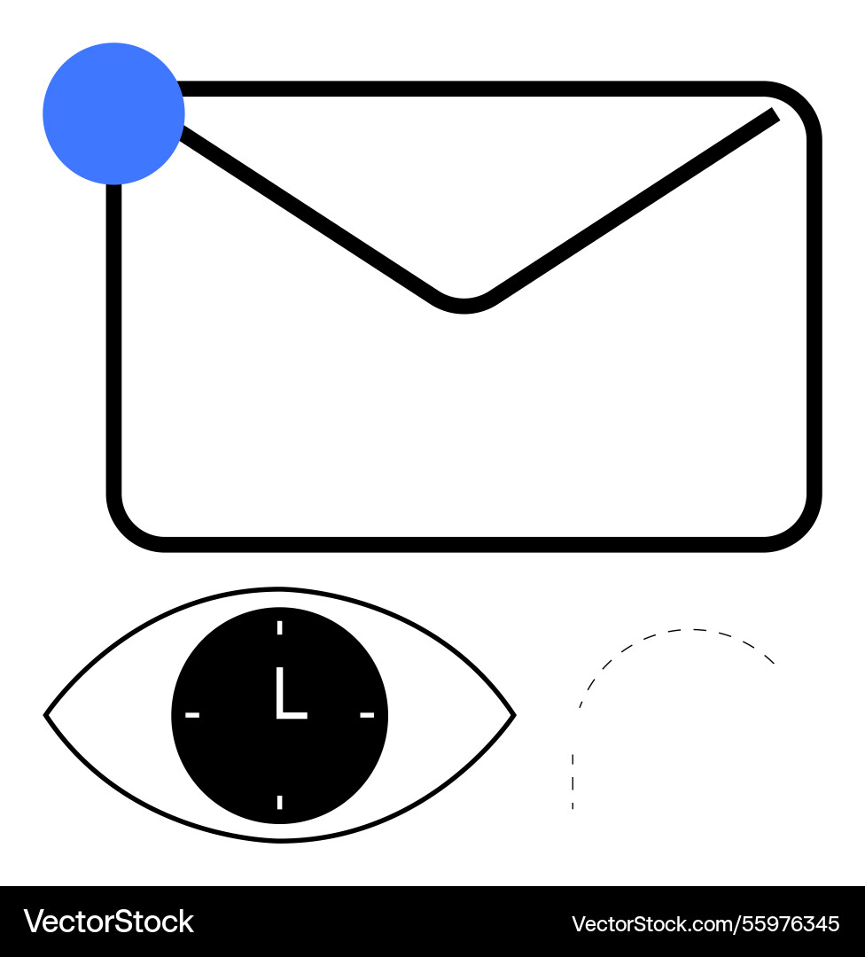 Email notification with clock in eye symbolizing Email notification with clock in eye symbolizing vector image