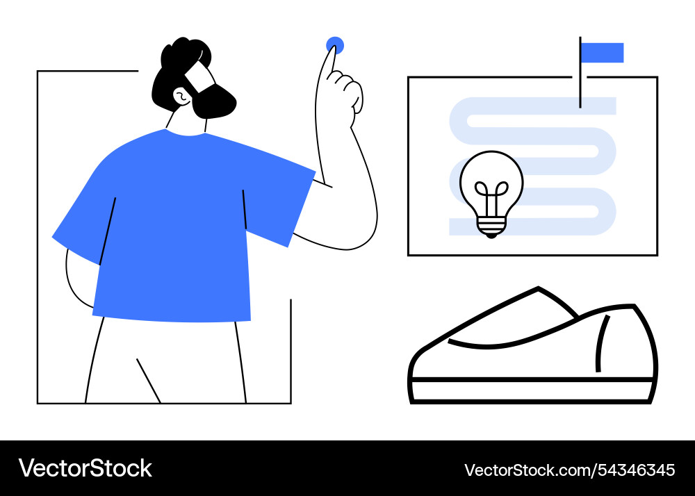 Man pointing at light bulb idea with sneaker Man pointing at light bulb idea with sneaker vector image