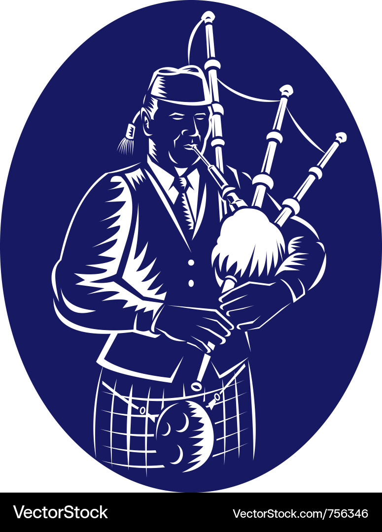 Bagpiper in Woodcut Style Vector Image