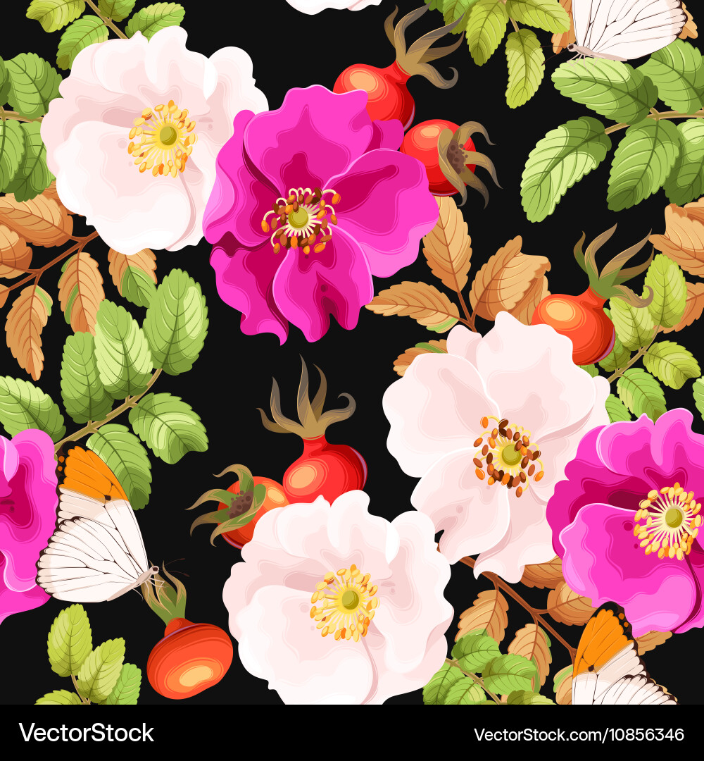 Rose Berry Seamless Pattern Vector Image