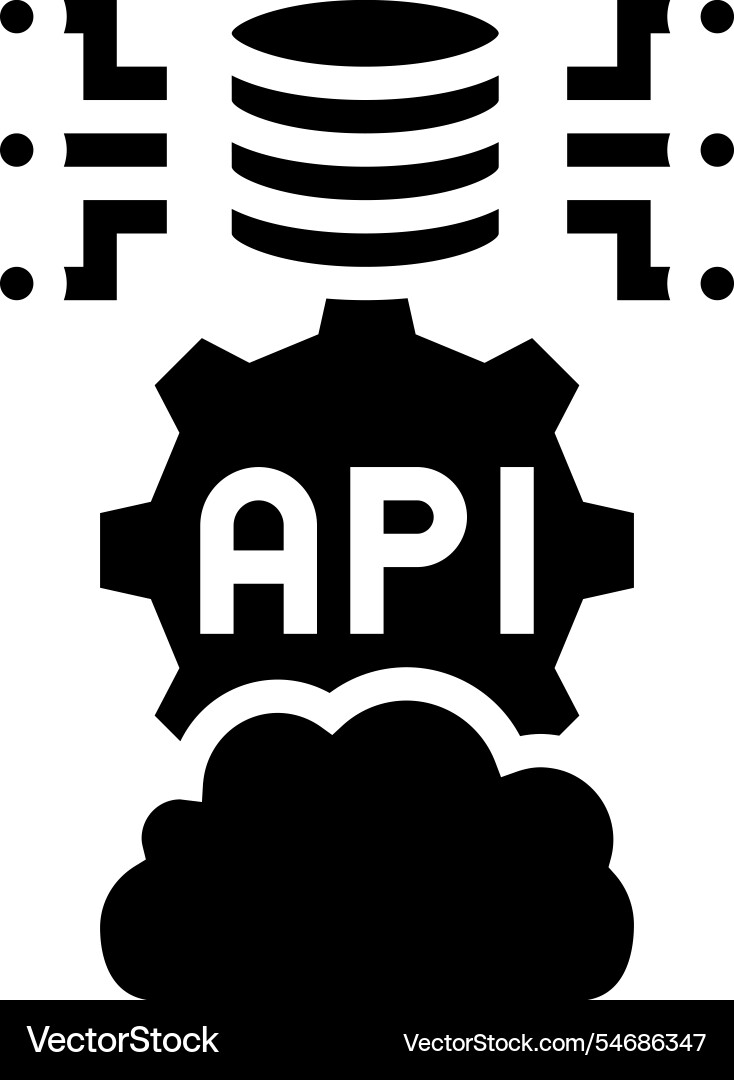 Api connection cloud computing glyph icon Api connection cloud computing glyph icon Vector Image