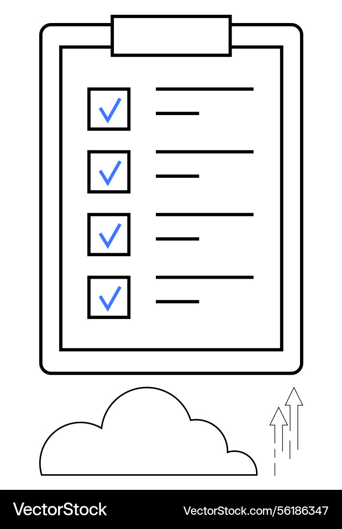 Checklist with cloud and arrow symbolizing task Vector Image