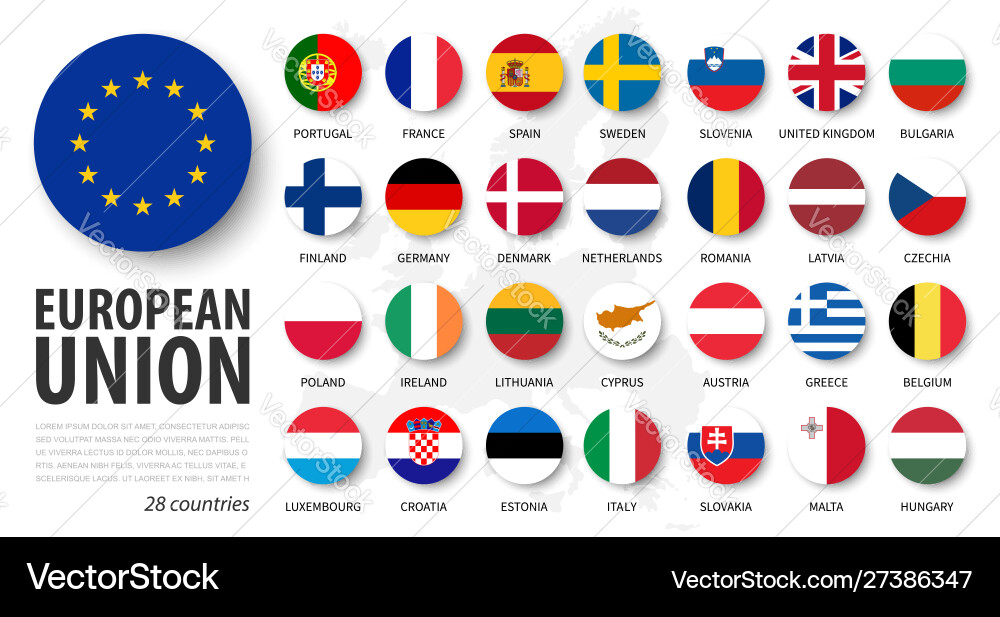 European union eu and membership flags flat European union eu and membership flags flat vector image