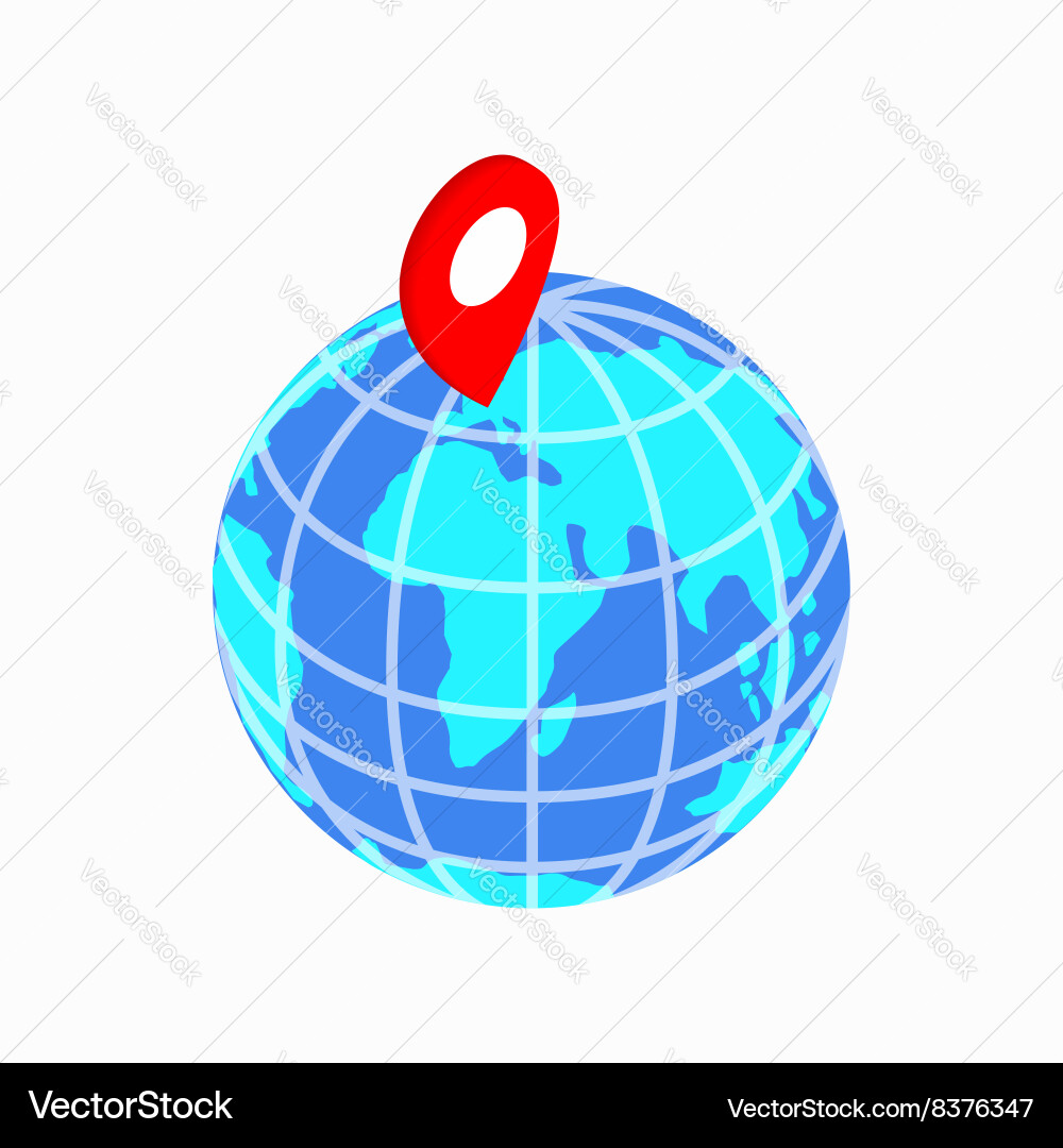 Globe und Kartenzeiger Ikone isometrisch 3d Stil Vektorbild