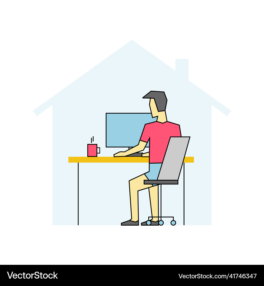 Man working on desktop at table home vector image
