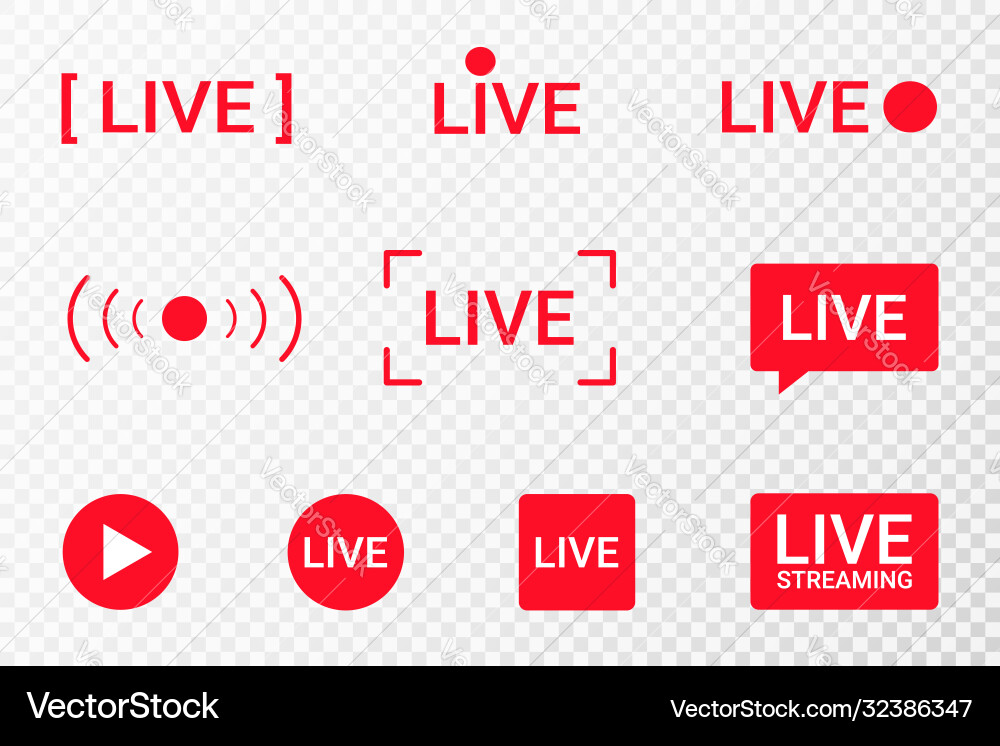 Set live streaming icons red symbols vector image