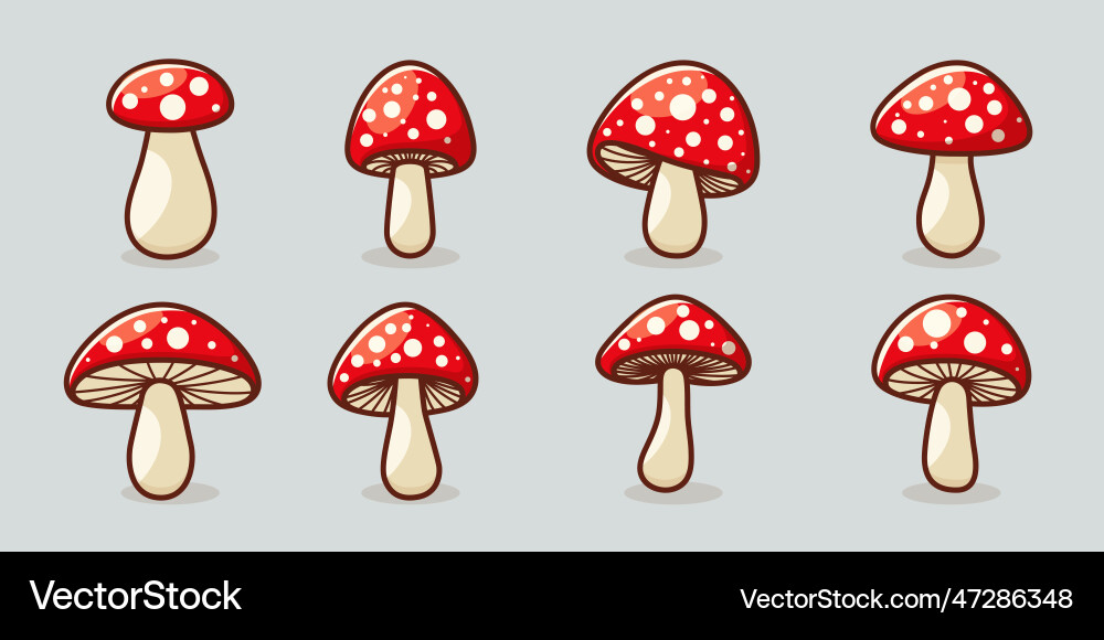 Flat mushroom icon set isolated amanita vector image