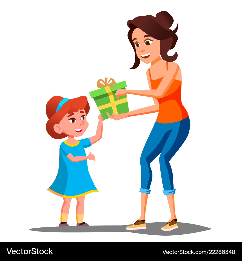 Happy girl receives gifts from parents Happy girl receives gifts from parents vector image