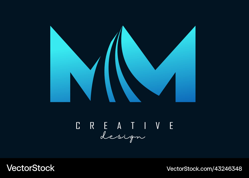 Kreative blaue Buchstaben mm m Logo mit Führung Kreative blaue Buchstaben mm m Logo mit Führung vektorbild