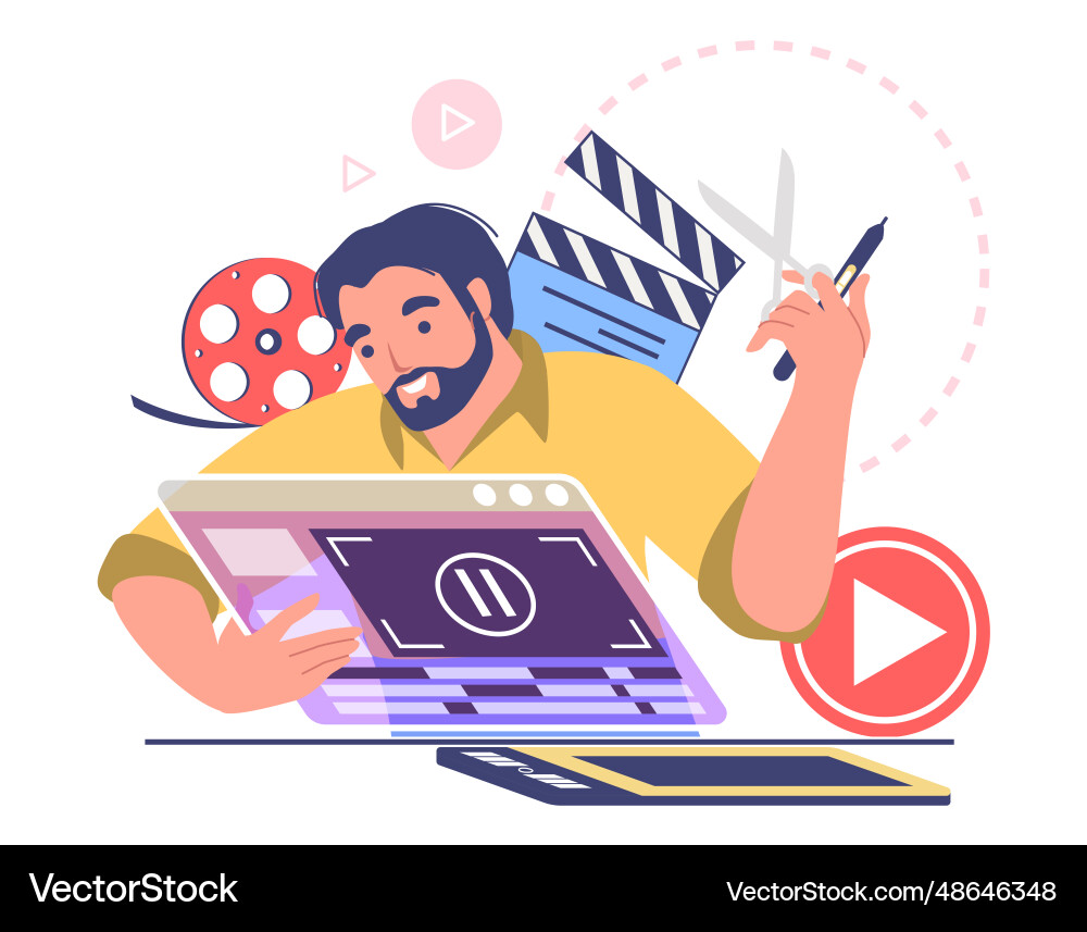 Man Working on Motion Graphics vector image