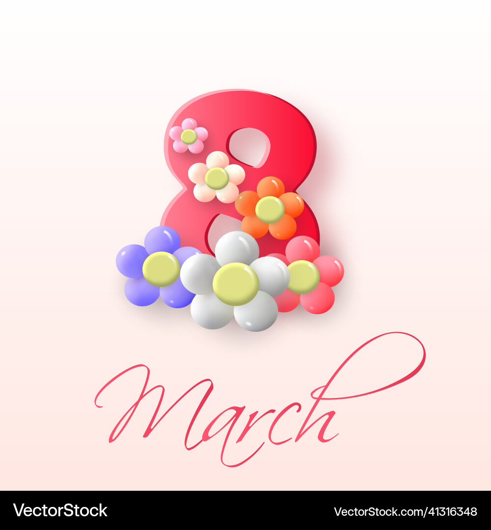 March 8 women s day greeting card with red number March 8 women s day greeting card with red number vector image