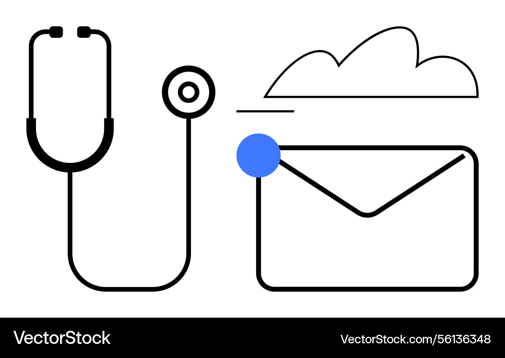 Stethoscope and envelope linked with cloud Stethoscope and envelope linked with cloud vector image