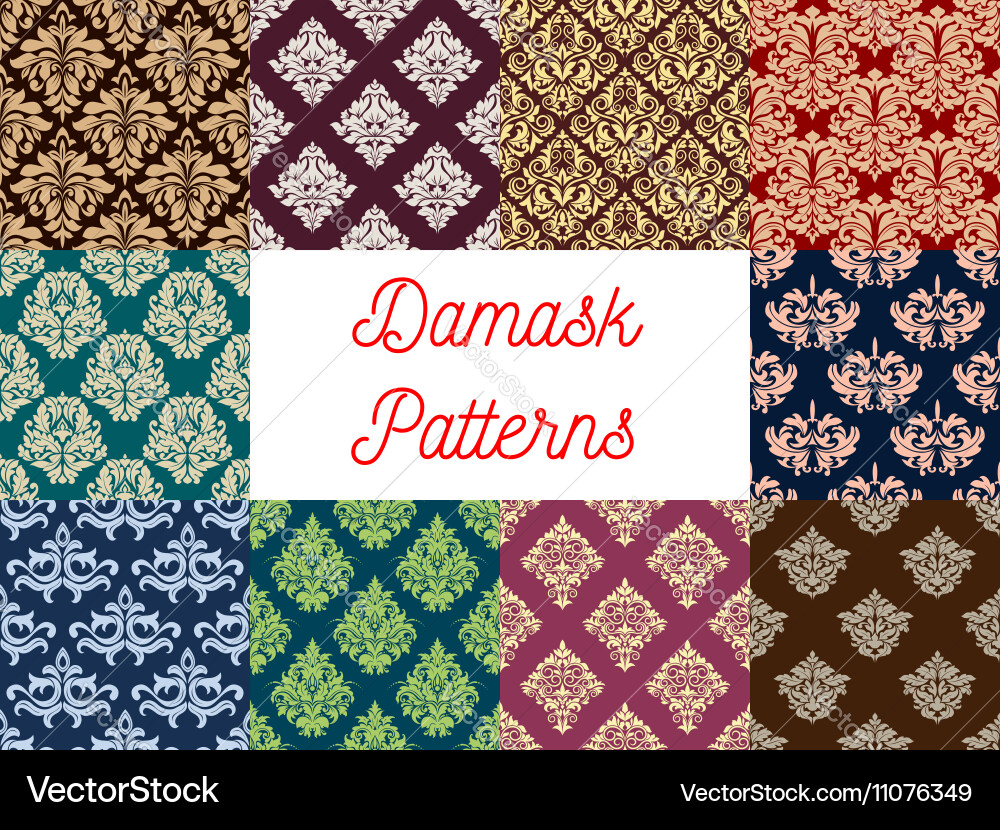 Damask floral seamless patterns set Royalty Free Vector