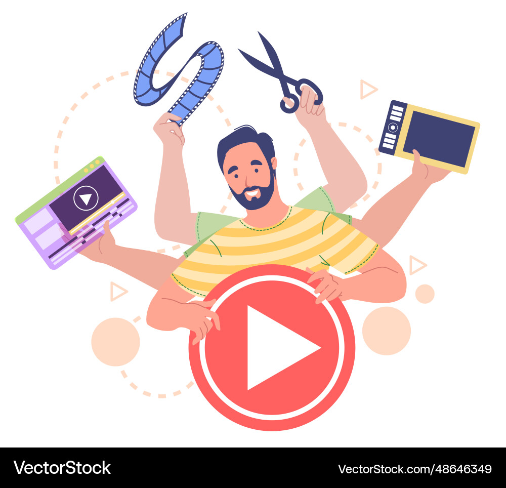 Multitasking motion designer using different tools Multitasking motion designer using different tools vector image