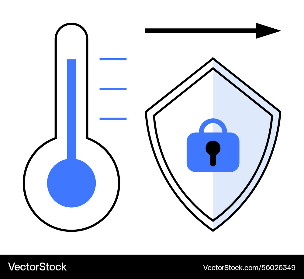 Thermometer and shield with lock symbolizing Thermometer and shield with lock symbolizing vector image