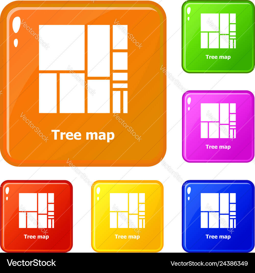 Tree map icons set color Vector Image