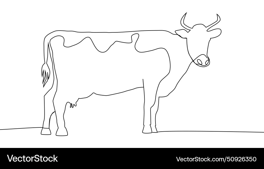 Cow self-drawing a simple of one continuous Vector Image