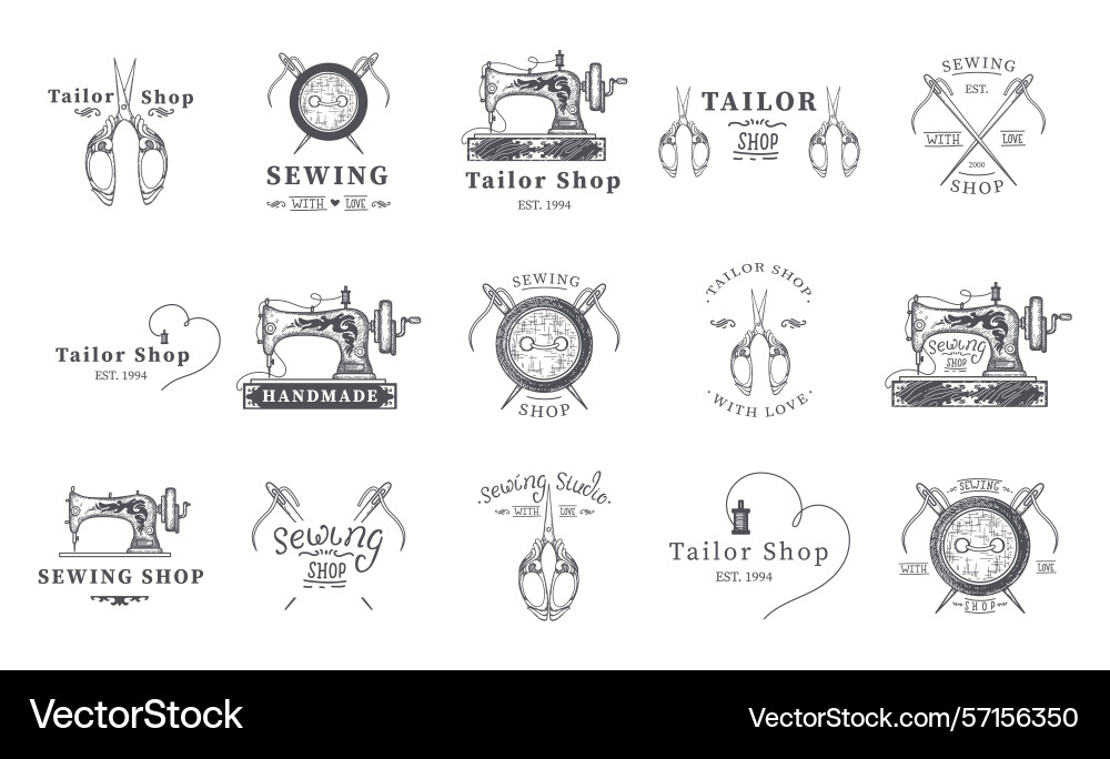 Set of tailor labels emblems and design elements Set of tailor labels emblems and design elements Vector Image