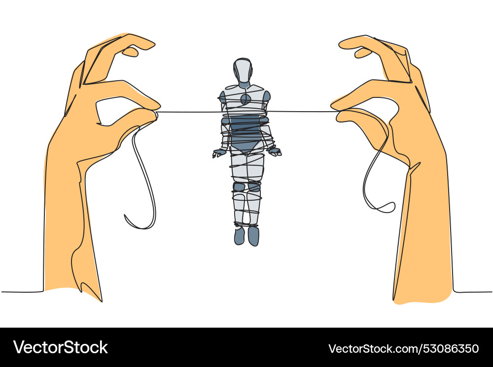 Single continuous line drawing robot standing Single continuous line drawing robot standing vector image