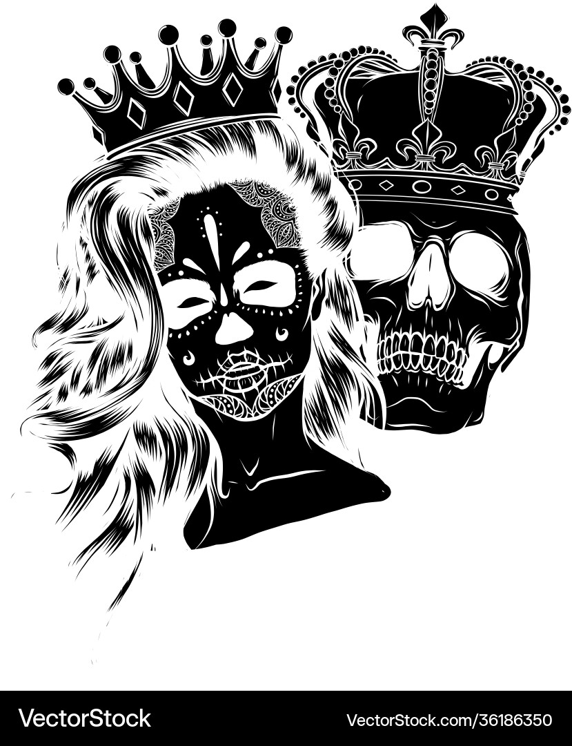 Skull king and queen love couple Skull king and queen love couple Vector Image