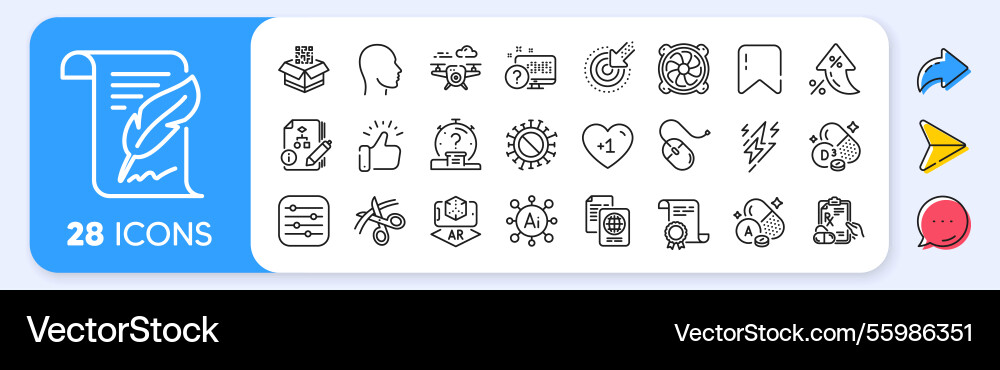 Computer fan head and drone line icons for web Computer fan head and drone line icons for web Vector Image