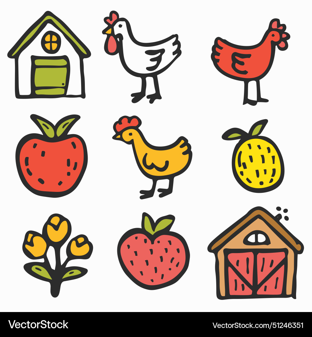 Handdrawn farm elements set colorful sketch style Handdrawn farm elements set colorful sketch style vector image