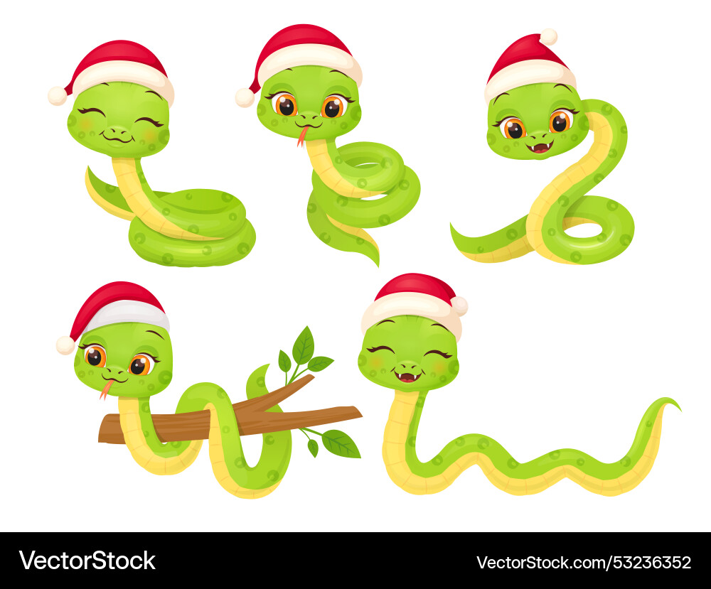 Cute snake characters with smiling faces Cute snake characters with smiling faces vector image