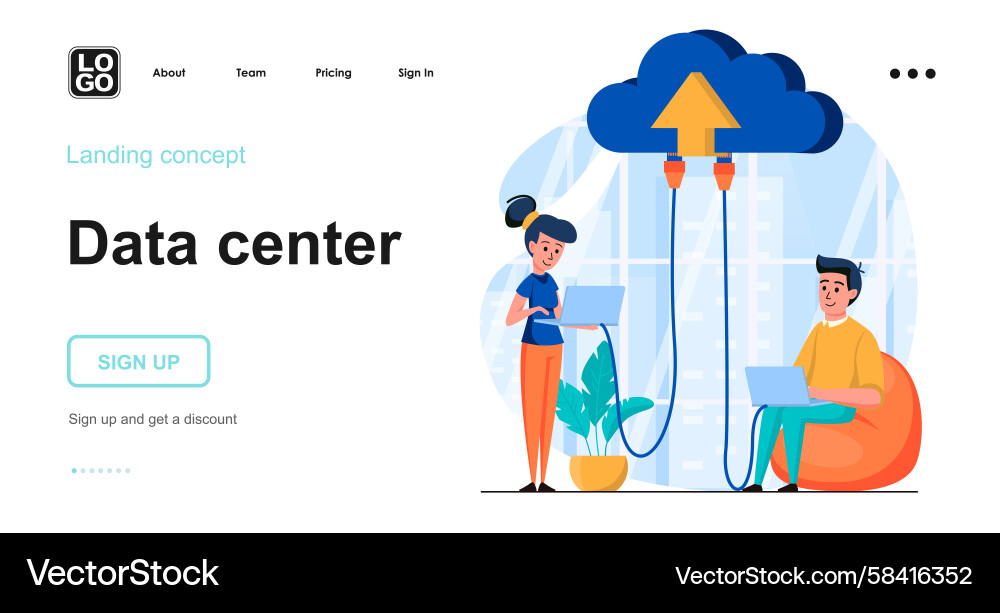 Data Team Collaboration - Cloud Computing Vector Image