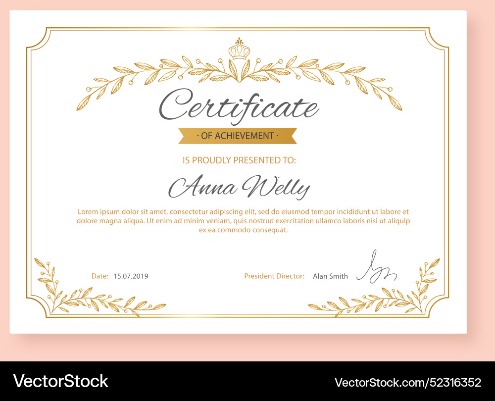 Elegant certificate template with frame Vector Image