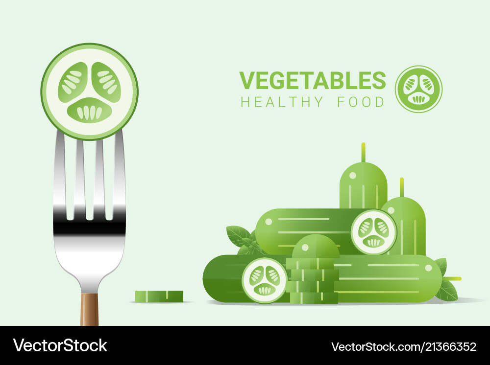 Fresh cucumber on fork with pile of cucumbers Fresh cucumber on fork with pile of cucumbers vector image