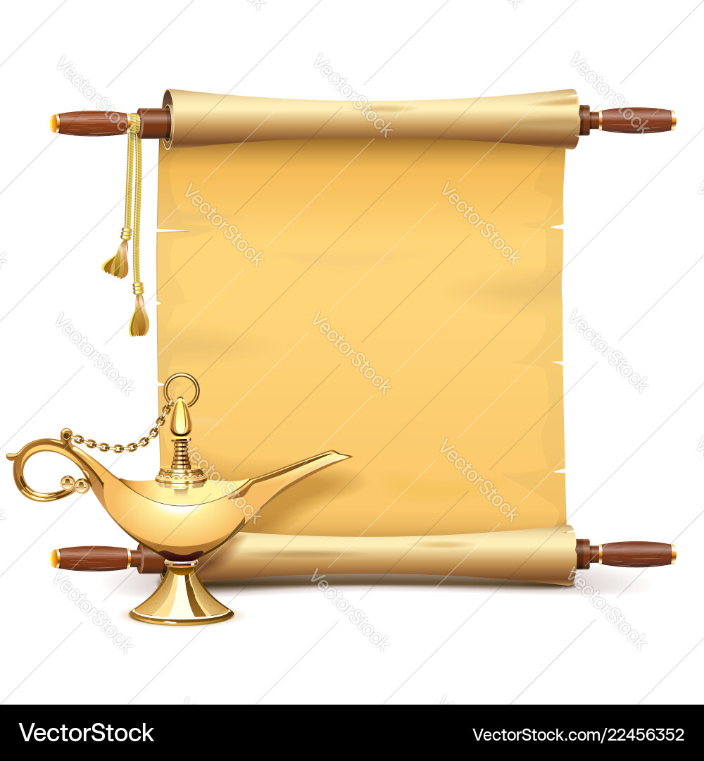 Magic Scroll with Golden Lamp vector image