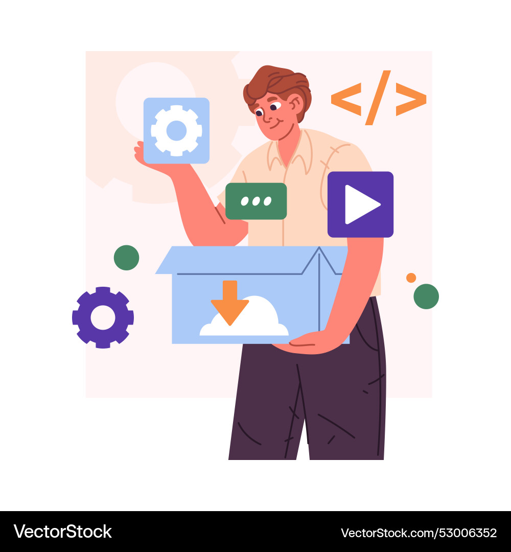 Man working with backup systems at work cloud Man working with backup systems at work cloud vector image