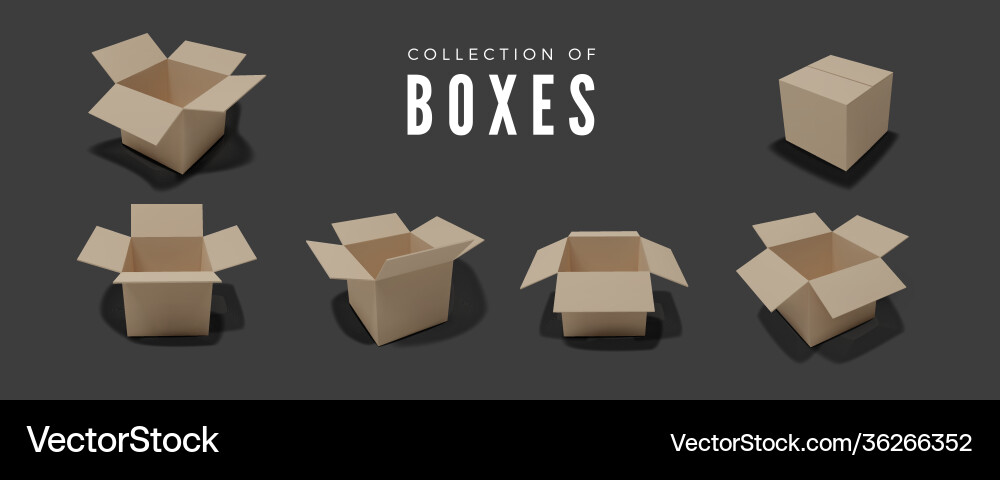 Set boxes realistic color collection package Set boxes realistic color collection package vector image