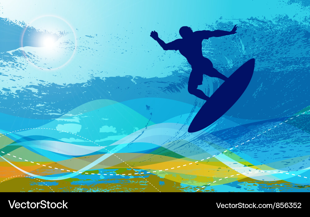 Surfer Silhouette on Waves Royalty Free Vector Image