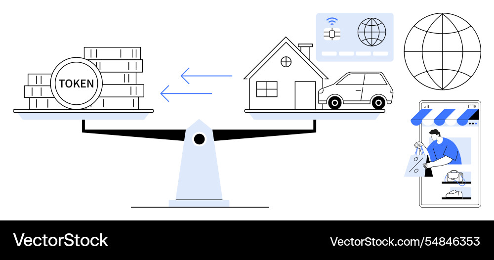 Balancing tokens with real-world assets Balancing tokens with real-world assets vector image