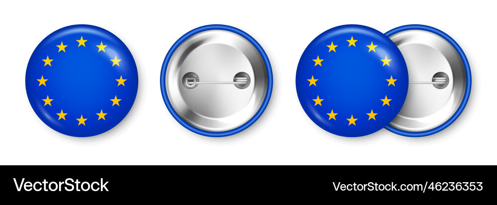 Realistic button badge with printed european flag Realistic button badge with printed european flag vector image