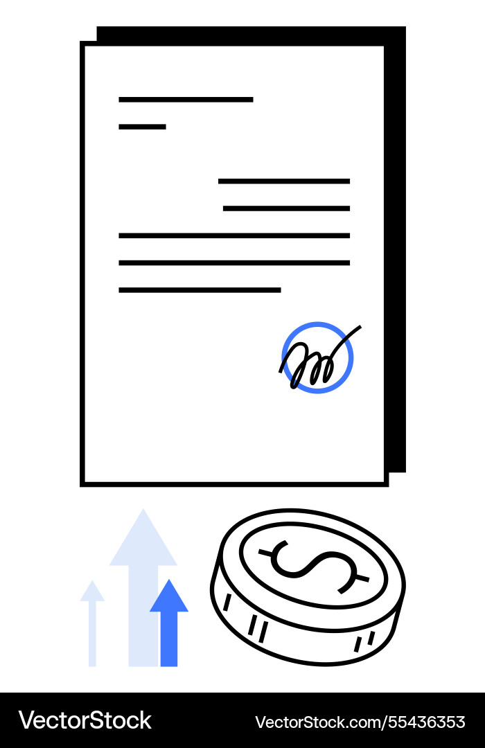 Signed document with coin and growth arrows Vector Image