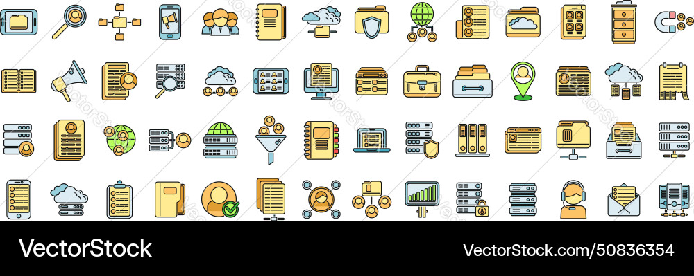 Customer database icons set color line Customer database icons set color line vector image