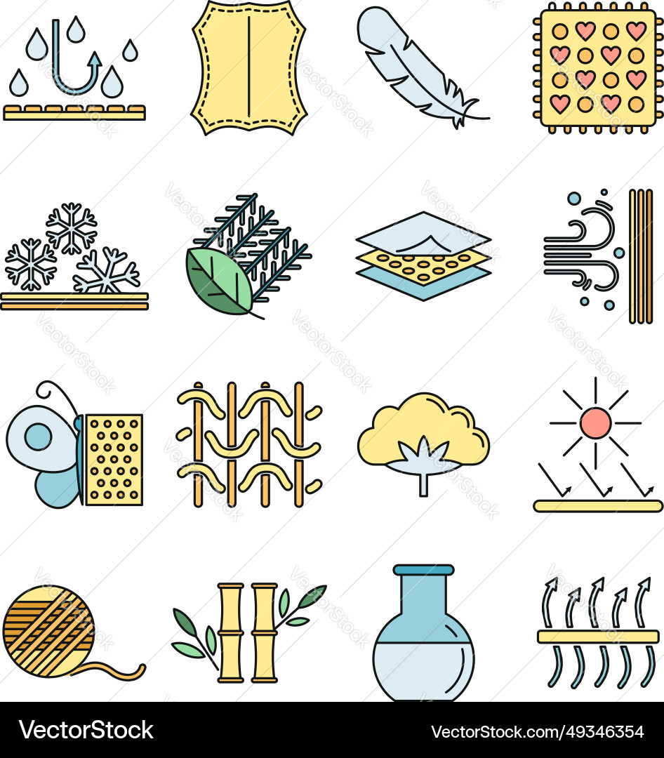 Fabric feature breathable icons set color Fabric feature breathable icons set color vector image