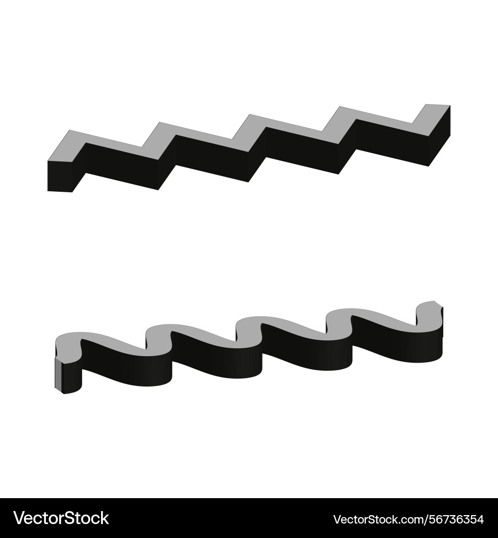 Zigzag 3d shape wave element black isometric Zigzag 3d shape wave element black isometric vector image