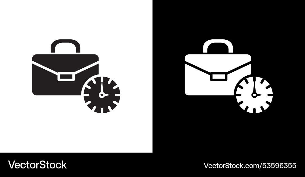 Briefcase with clock icon isolated flat in outline Vector Image