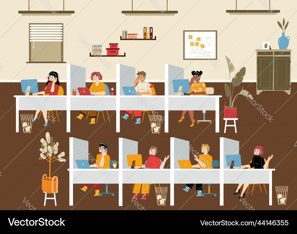 Customer support service operators at call center vector image