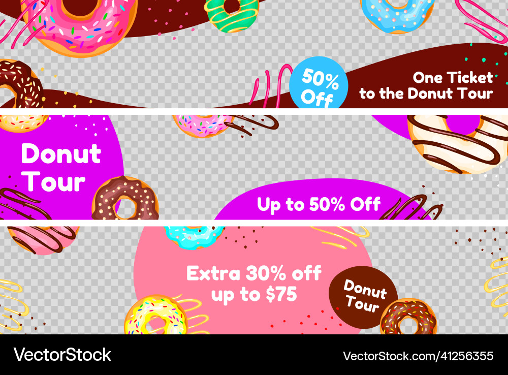 Donut Tour horizontale Banner Sammlung promo Donut Tour horizontale Banner Sammlung promo vektorbild