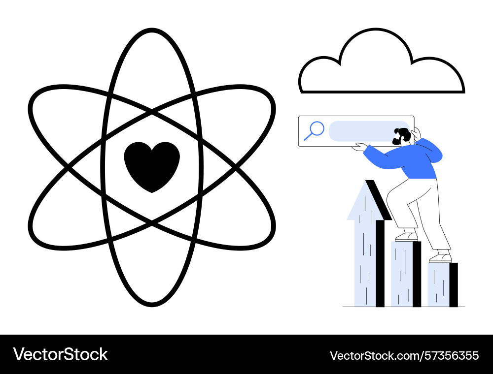 Person on bar graph searching data with atomic Person on bar graph searching data with atomic vector image